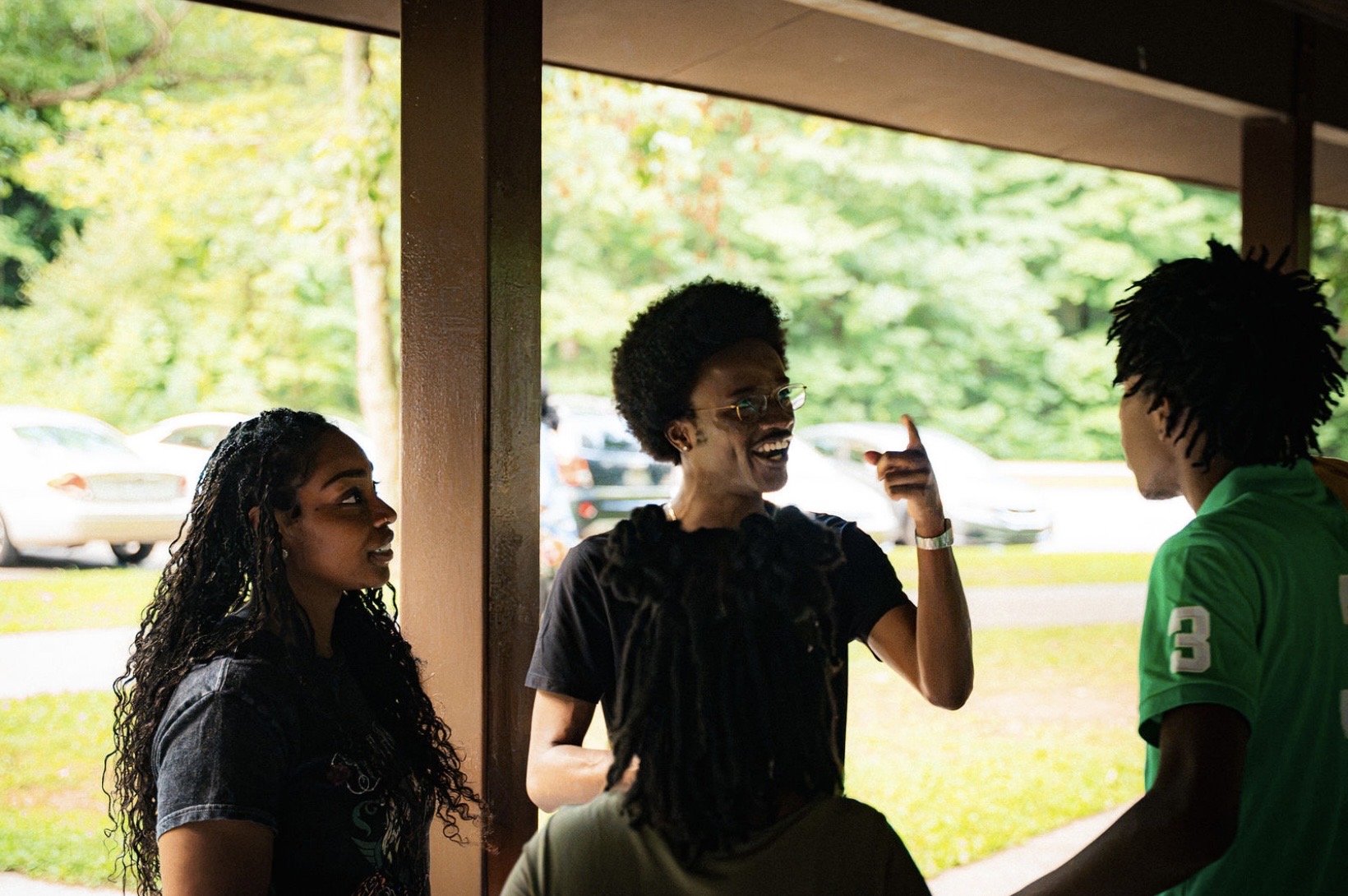 A lively conversation at the pavilion
