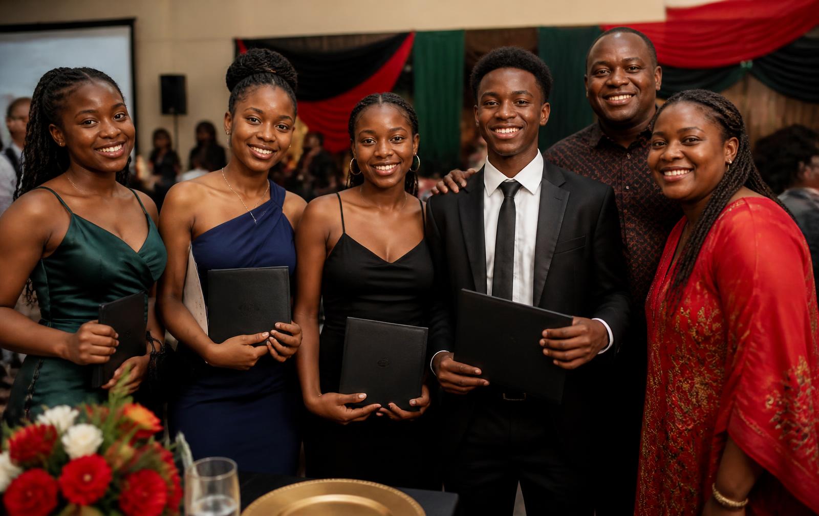 Scholarship recipients celebrating with family at the KYC gala